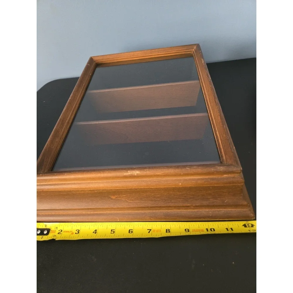 Vintage Wooden Curio Cabinet Knick Knack Display Shelf Glass Door Wall Mountable